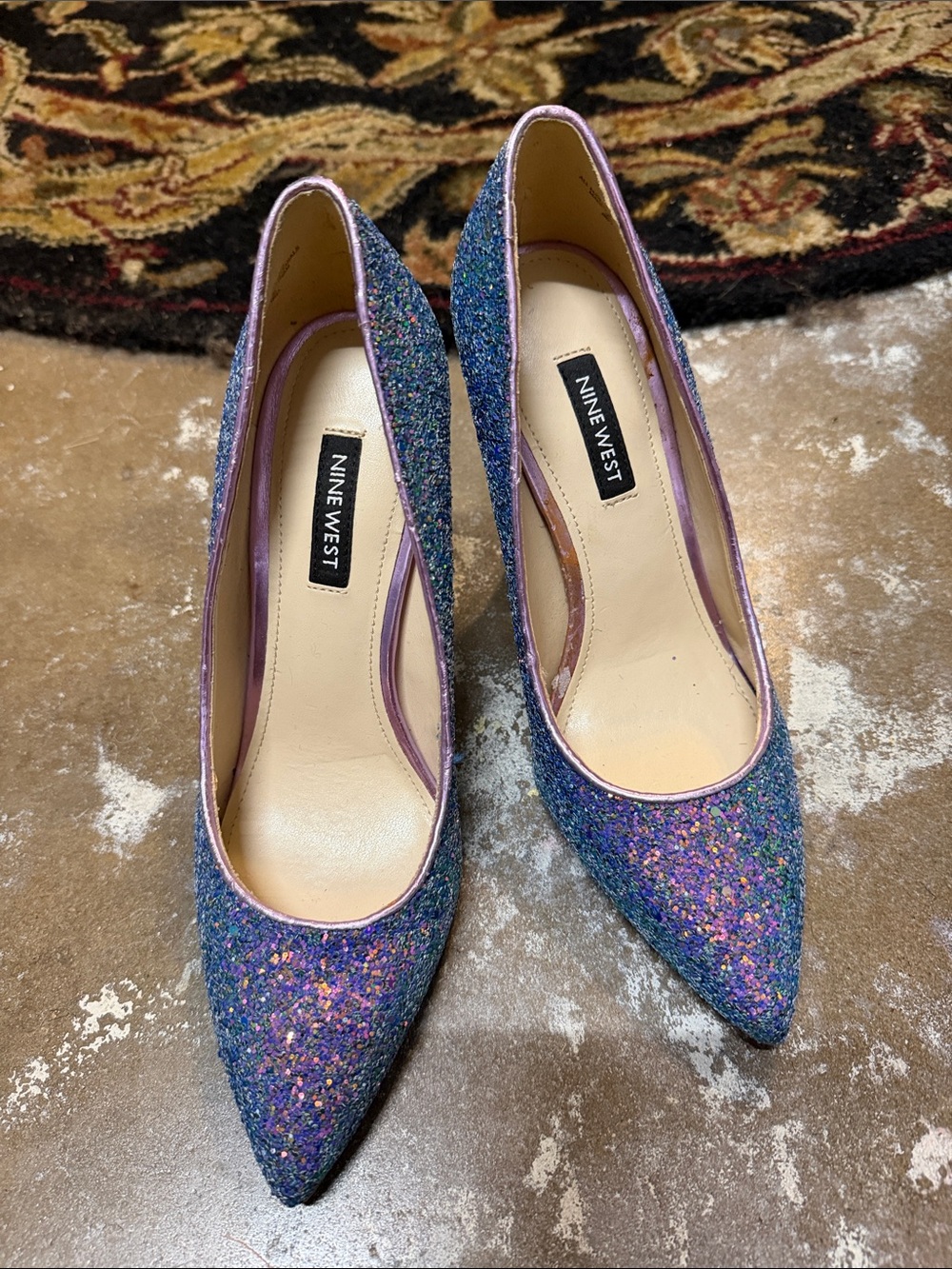 Nine West Iridescent Blue-Purple Glitter Pointed Pumps